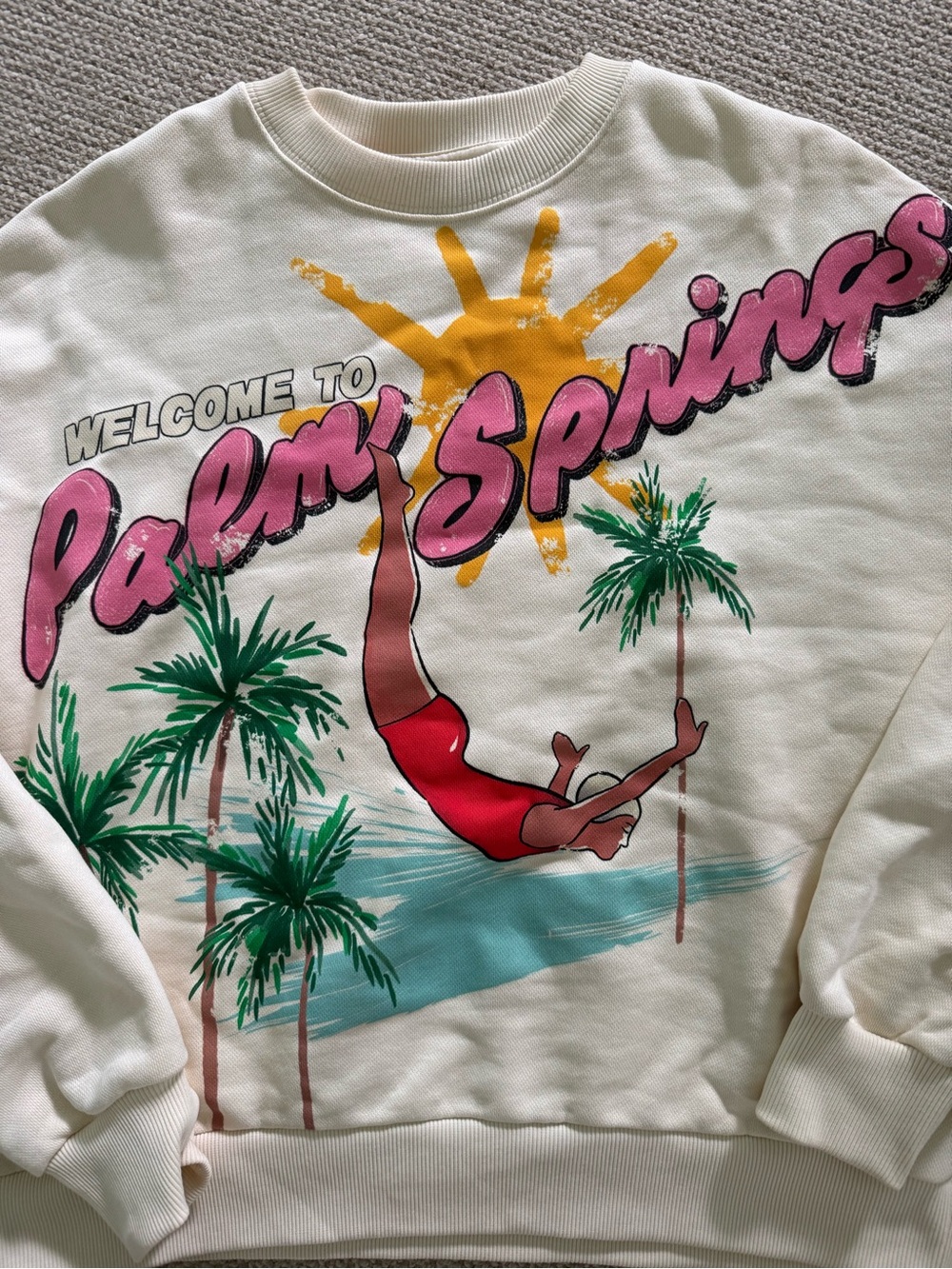Cream "Welcome to Palm Springs" Graphic Crewneck Sweater - Picture 2 of 3